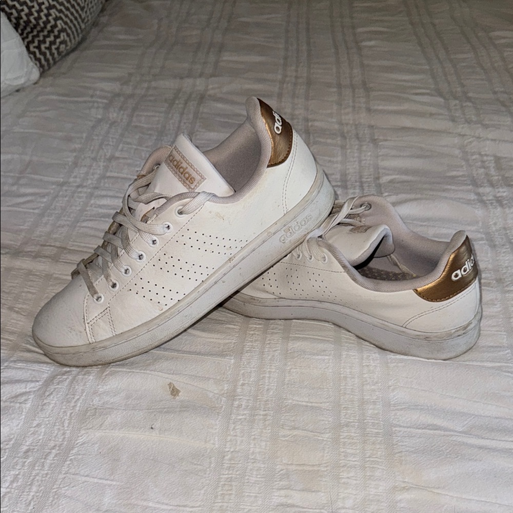 Adidas White Sneakers with Gold Details